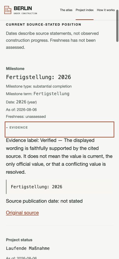 Mobile source details preserving a German evidence passage with its original source link